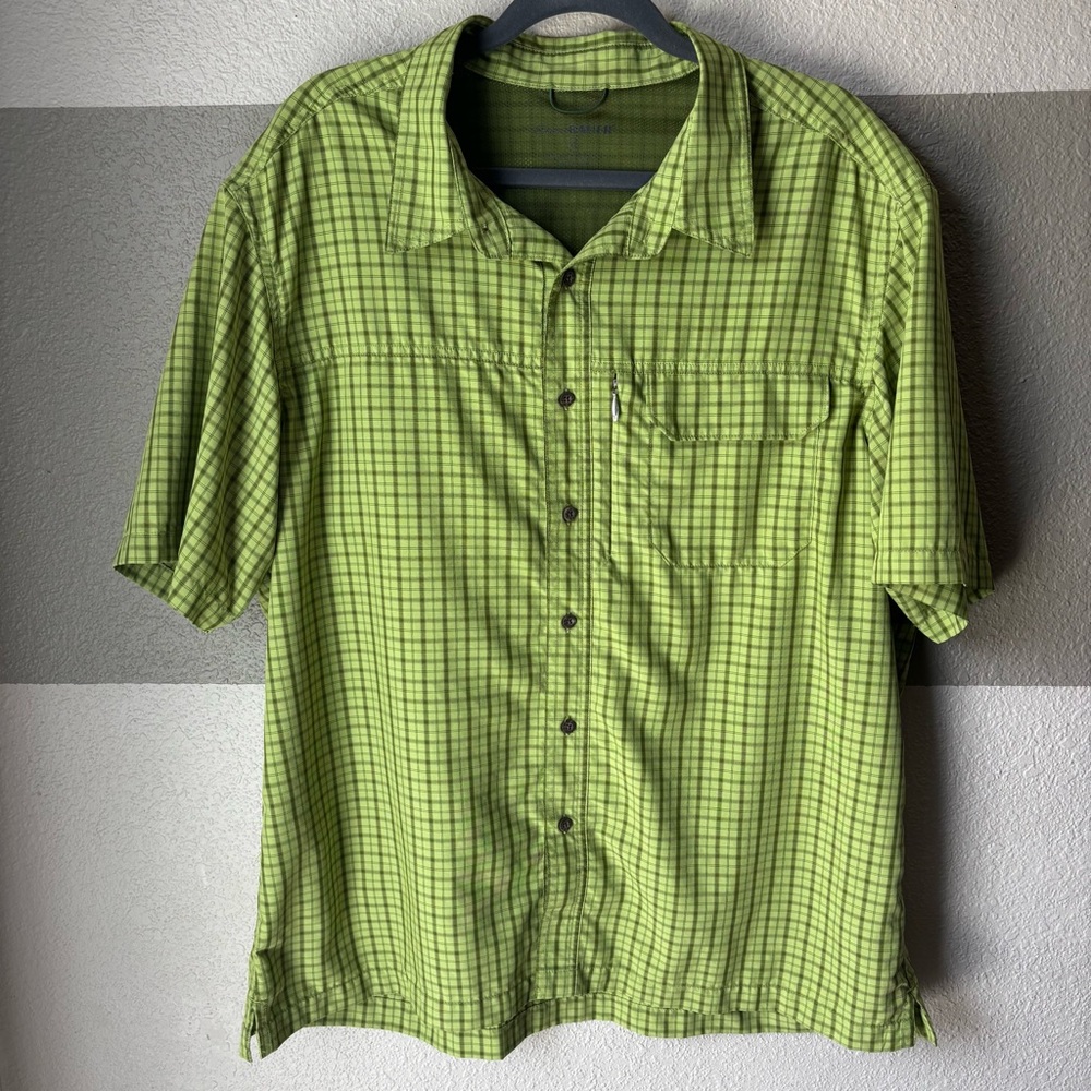 Eddie Bauer Men’s XL Vented Casual Green Short Sleeve Button Down Shirt Fishing